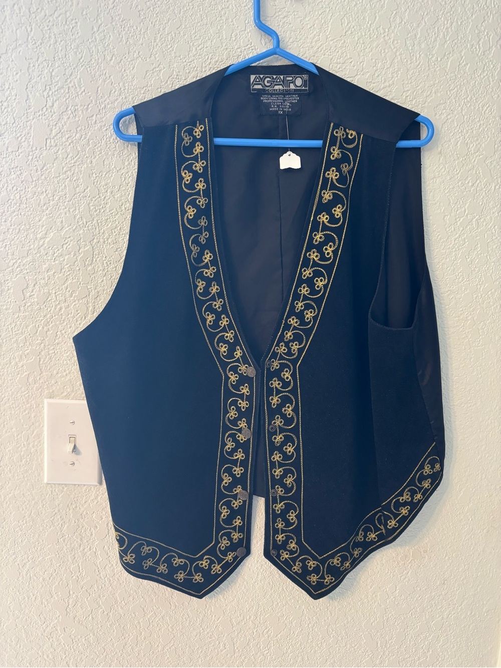Agapo Black Vest with Gold Embroidery